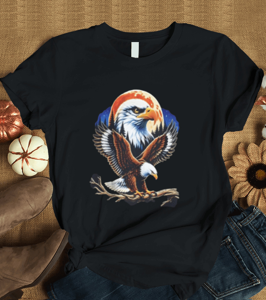 Majestic Bald Eagle With Full Moon And Forest T-Shirt