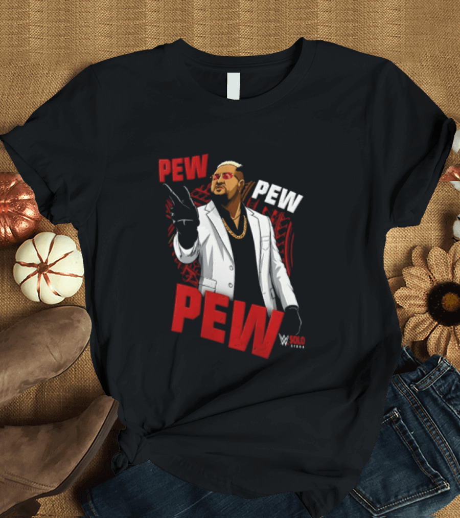 Solo Sikoa Pew Pew WWE Finger Guns White Suit Red Glasses T-Shirt