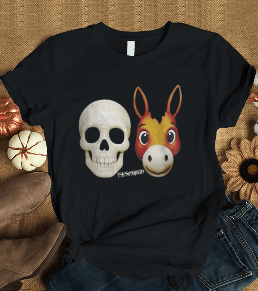 Thisistheray Human Skull And Donkey Emoji Heads T-Shirt