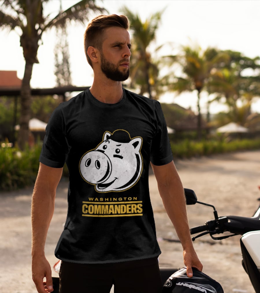 Washington Commanders Distressed Cartoon Pig Hog Hat T-Shirt