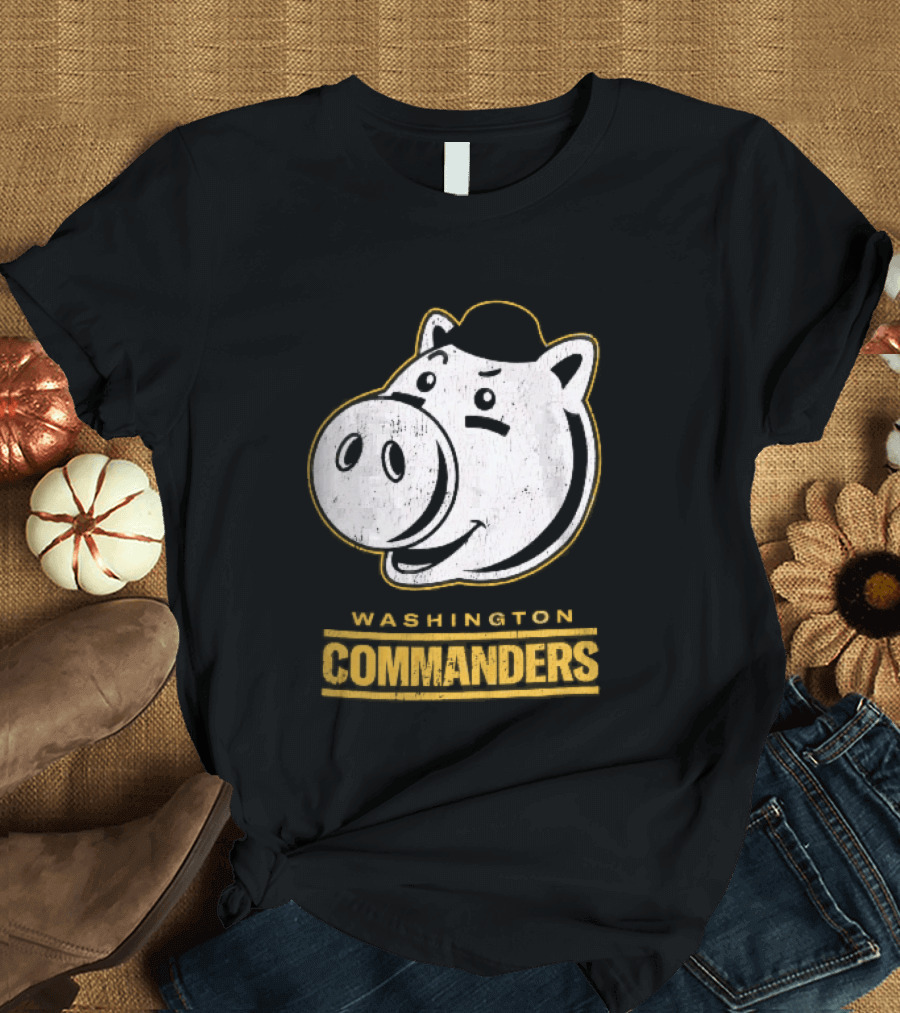 Washington Commanders Distressed Cartoon Pig Hog Hat T-Shirt