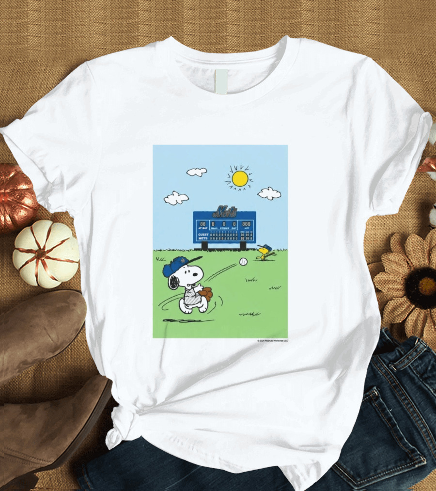 2026 Mets Snoopy Woodstock Baseball Game Scoreboard T-Shirt
