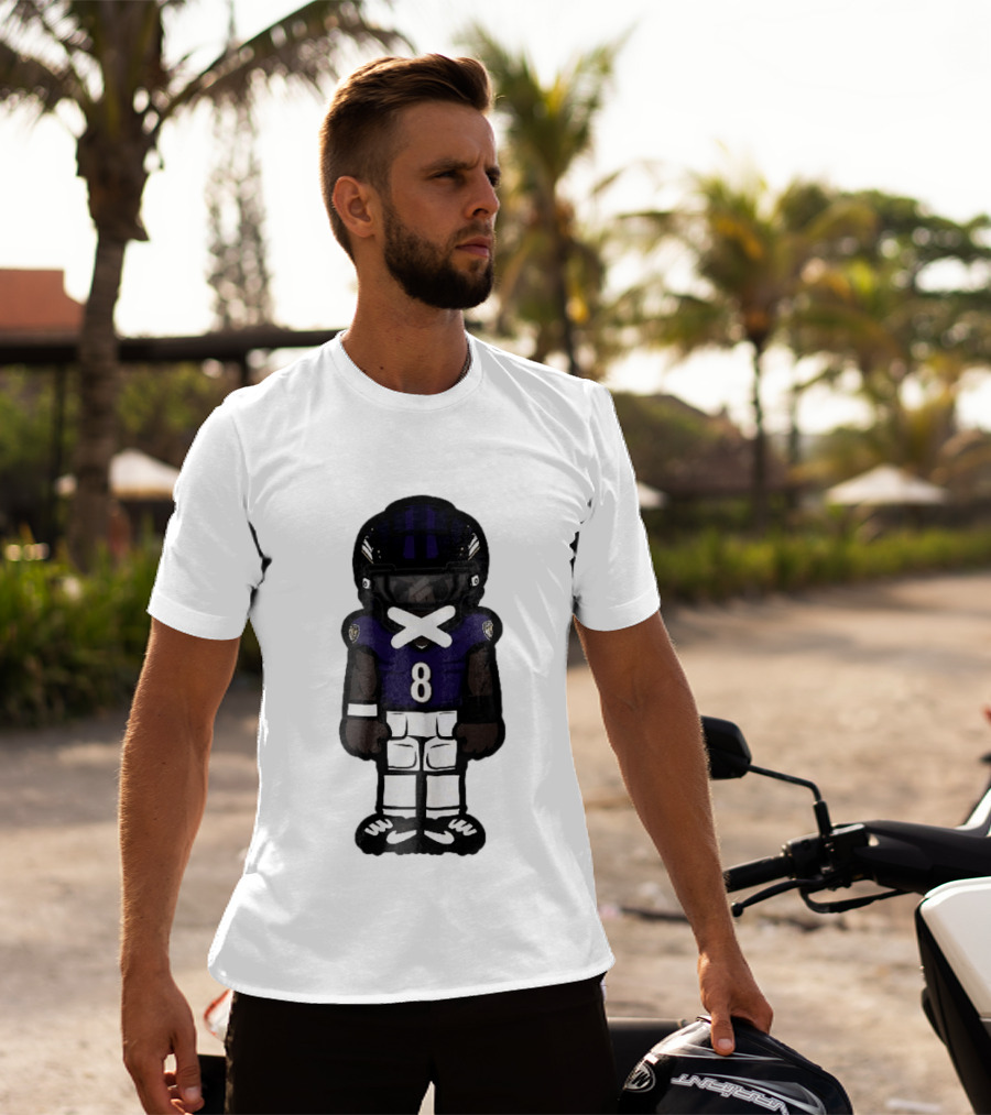 Baltimore Ravens Cartoon Caricature Number 8 Taped Mouth Football Player T-Shirt
