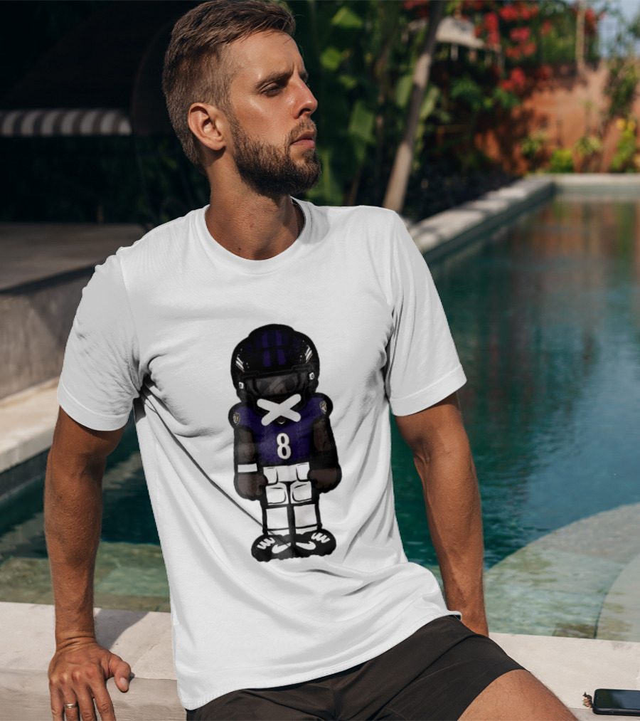 Baltimore Ravens Cartoon Caricature Number 8 Taped Mouth Football Player T-Shirt