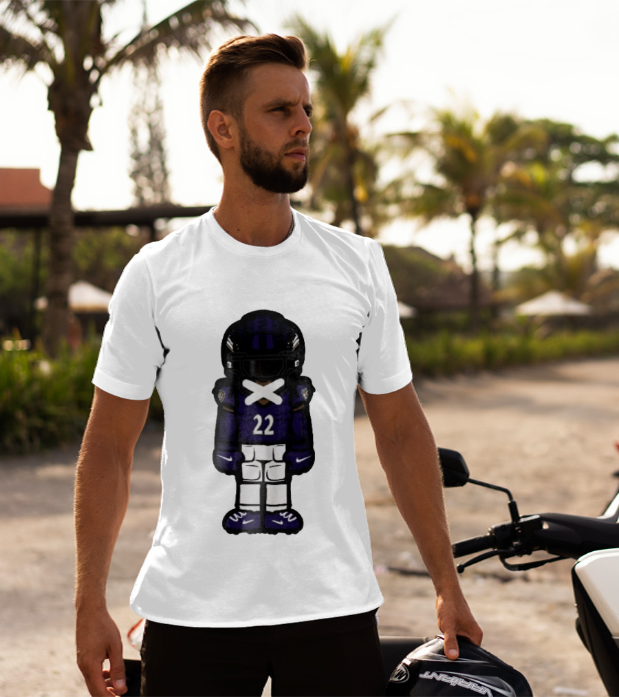 Baltimore Ravens Number 22 Cartoon Character Purple Uniform Football Player T-Shirt