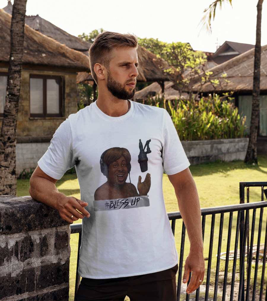 Bless Up Smiling Man Headphones Microphone Caricature T-Shirt