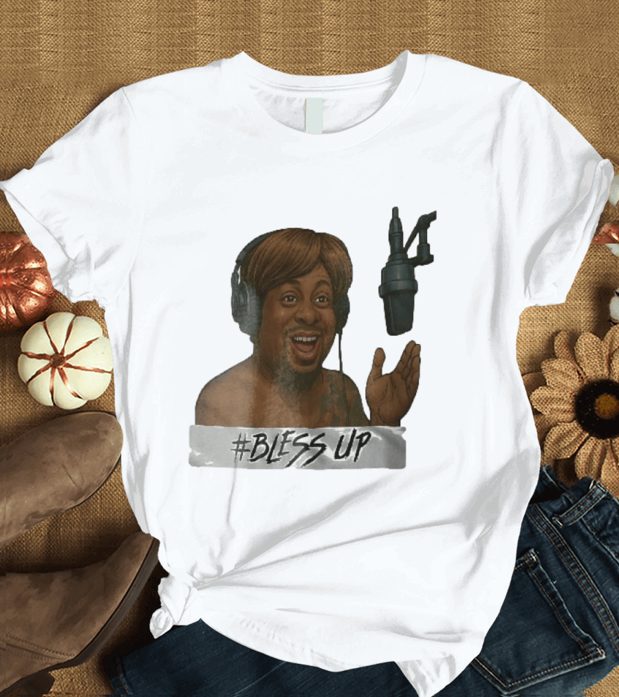 Bless Up Smiling Man Headphones Microphone Caricature T-Shirt