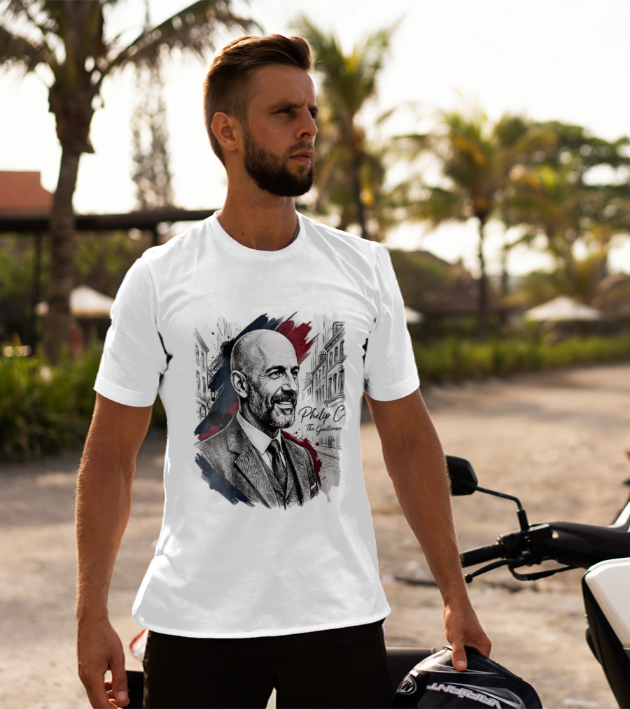 Philip C The Gentleman Bald Bearded Man Suit City Sketch T-Shirt