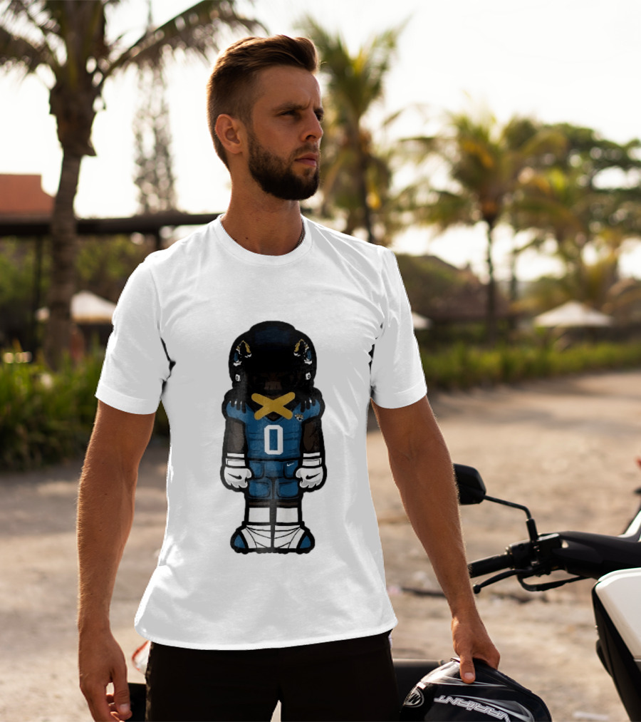 Jacksonville Jaguars Cartoon Caricature Player Jersey 0 Gold Tape Football Team Merchandise T-Shirt