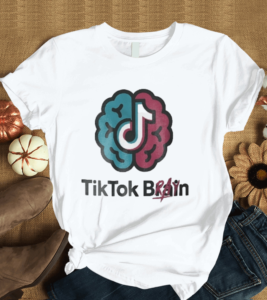 TikTok Brain Rot Teal Pink Hemispheres Music Note T-Shirt