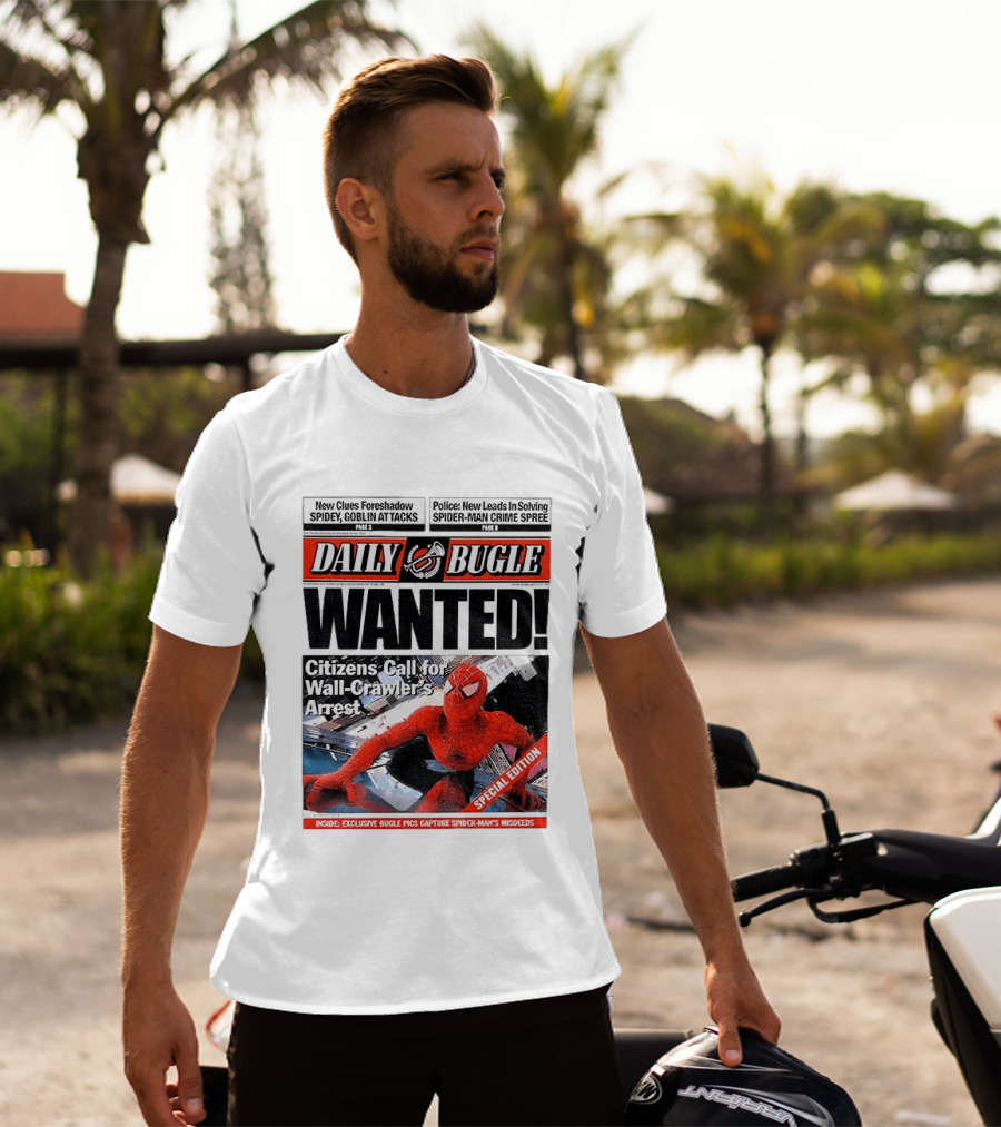 Daily Bugle Wanted Citizens Call Wall Crawler's Arrest Special Edition Spiderman Goblin Police Crime Spree T-Shirt