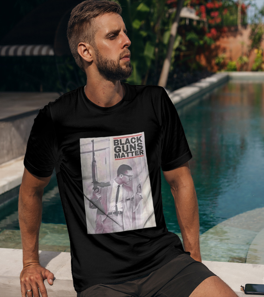 Black Guns Matter Malcolm X Holding Rifle Sketch T-Shirt