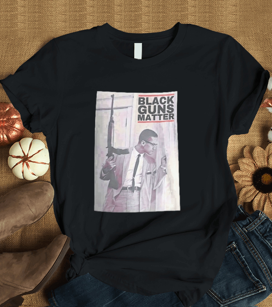 Black Guns Matter Malcolm X Holding Rifle Sketch T-Shirt