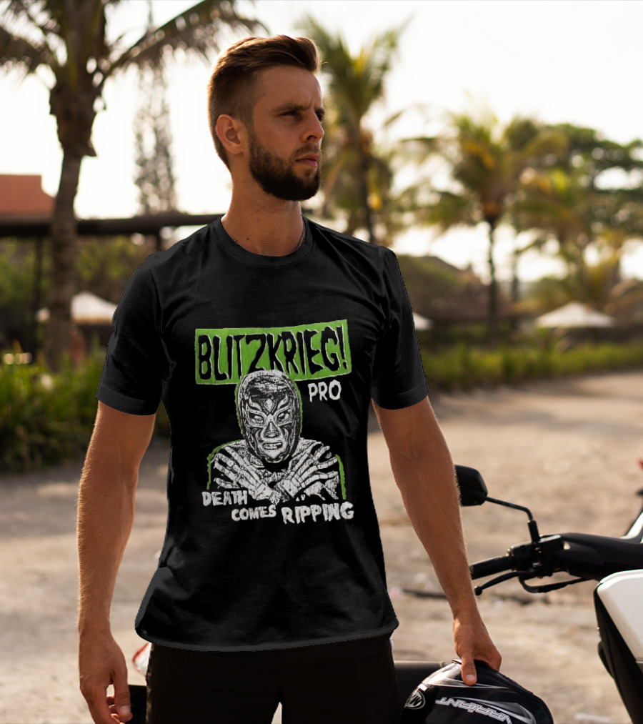 Blitzkrieg Pro Death Comes Ripping Masked Luchador Skeleton T-Shirt