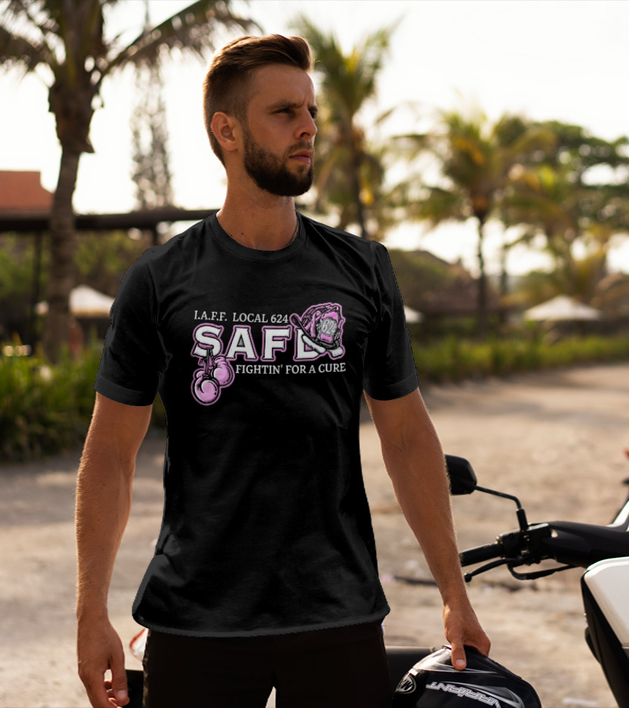 IAFF Local 624 SAFD Fightin' For A Cure Pink Boxing Gloves Firefighter Helmet T-Shirt
