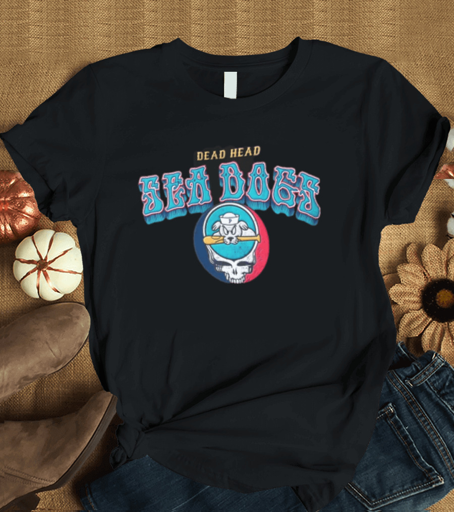 Dead Head Sea Dogs Baseball Team Retro Skull Bat T-Shirt