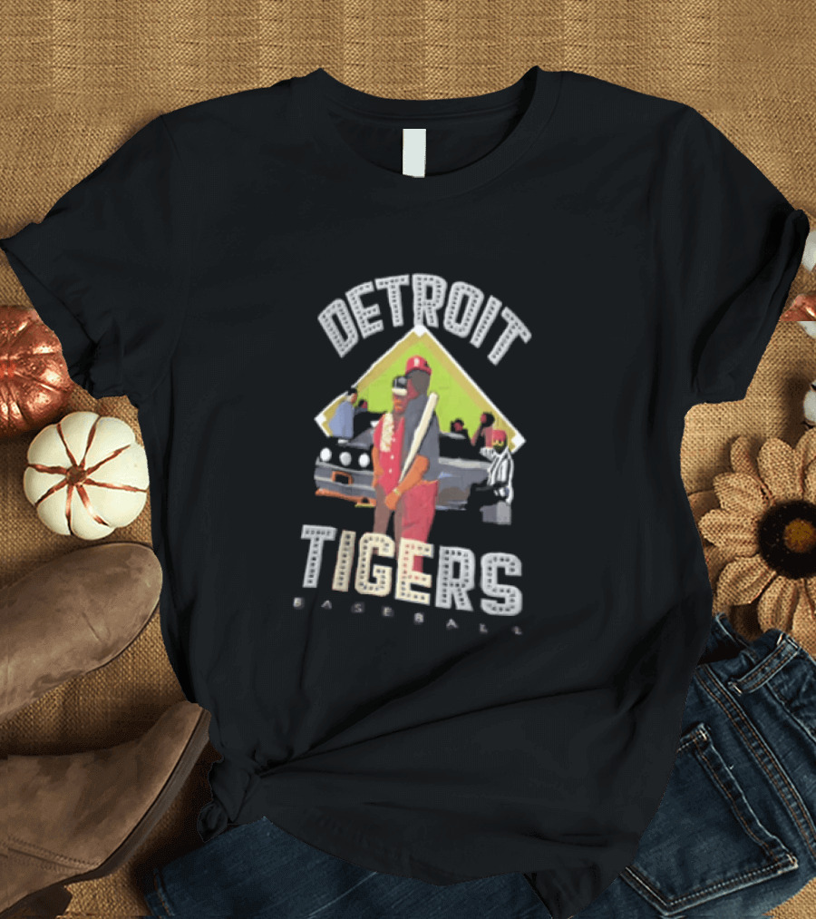 Detroit Tigers Baseball With Car And Figures T-Shirt
