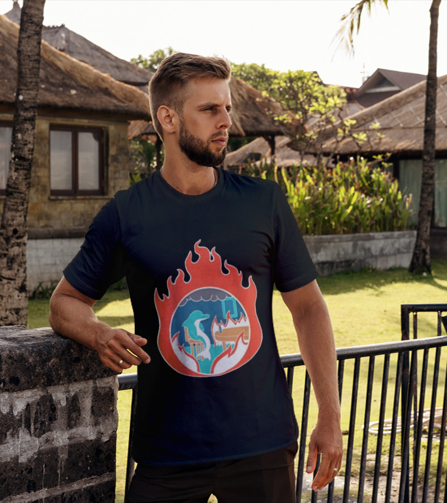 Dolphin Surrounded By Flames In Burning Room Scene T-Shirt
