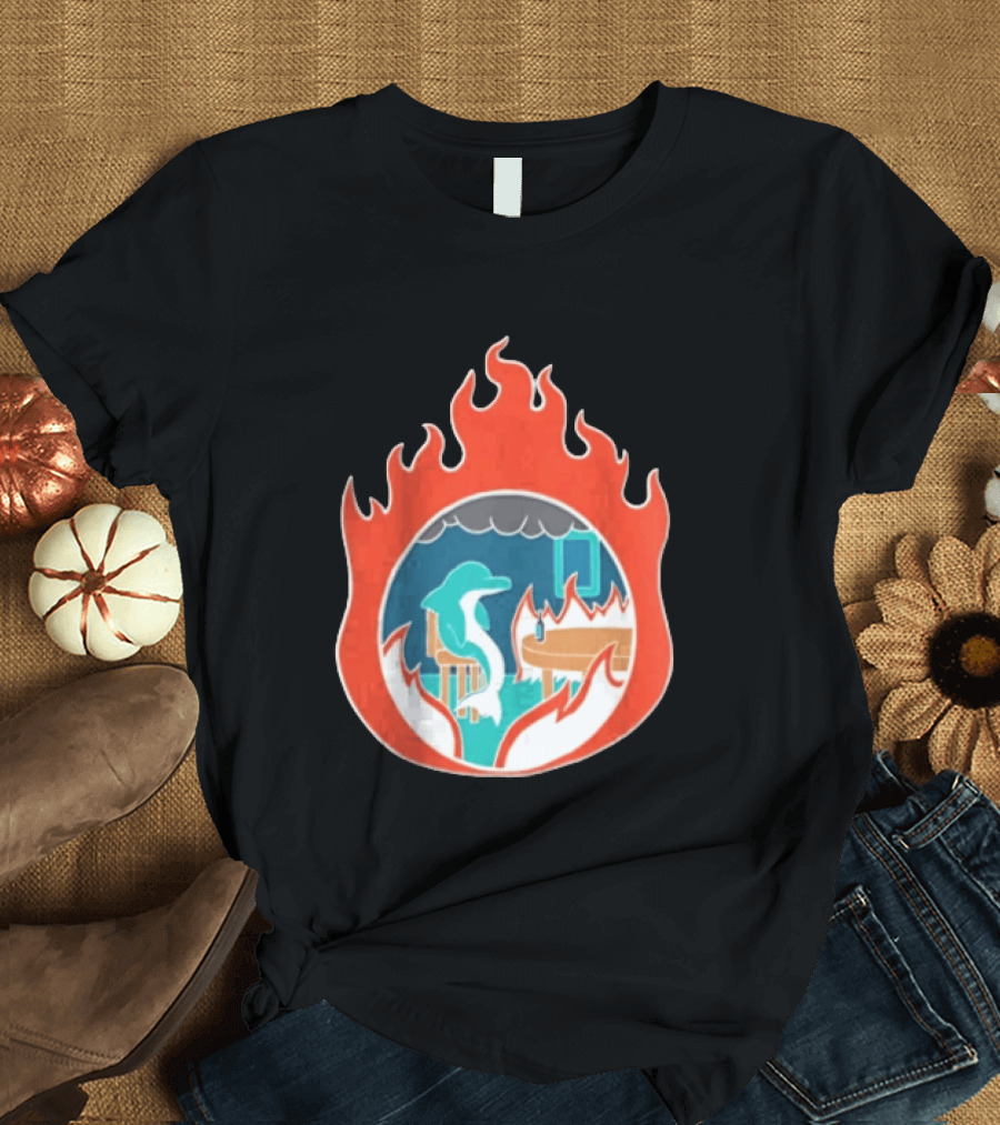 Dolphin Surrounded By Flames In Burning Room Scene T-Shirt