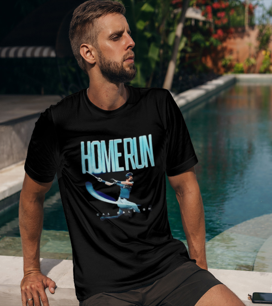 Seattle Mariners Cal Raleigh Home Run Batter Swinging Light Trail T-Shirt