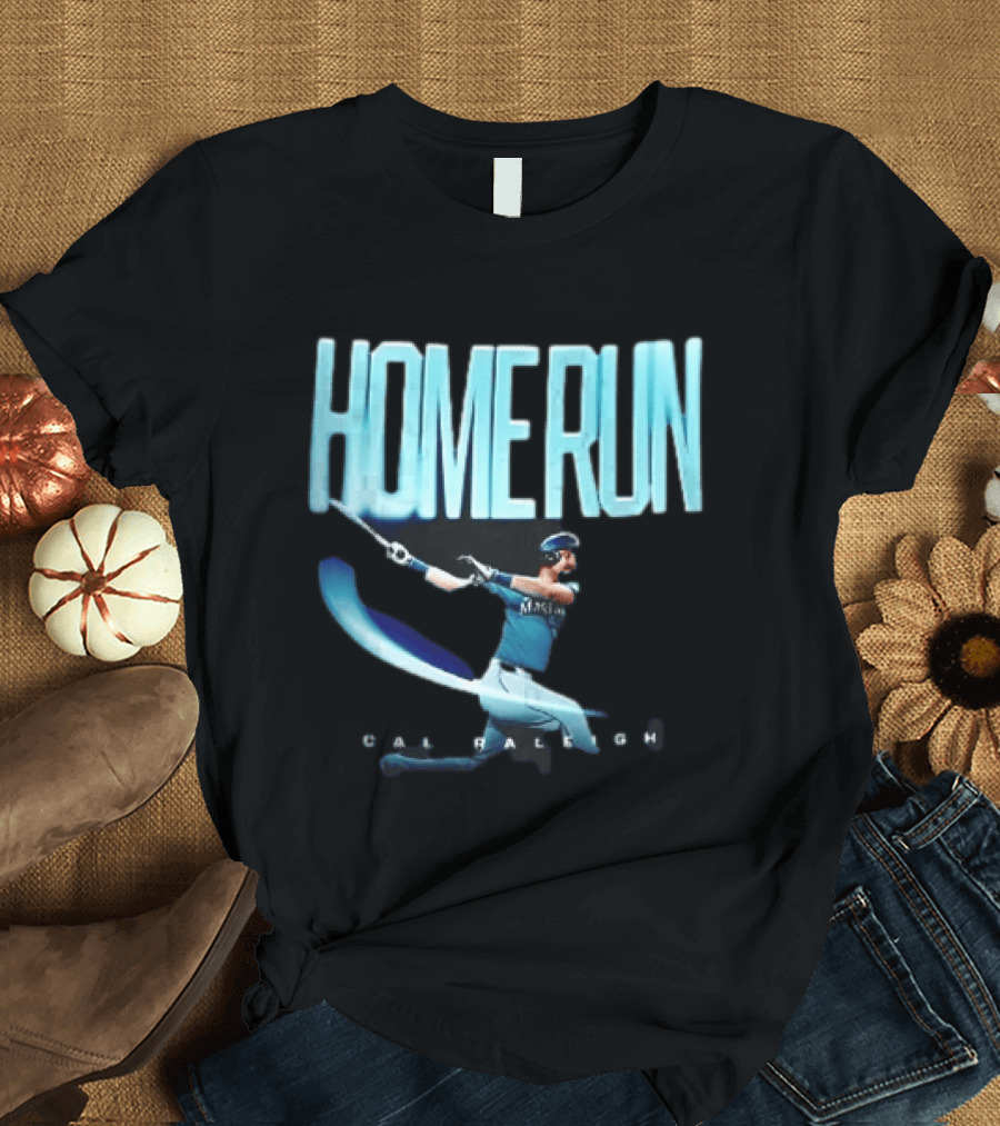 Seattle Mariners Cal Raleigh Home Run Batter Swinging Light Trail T-Shirt