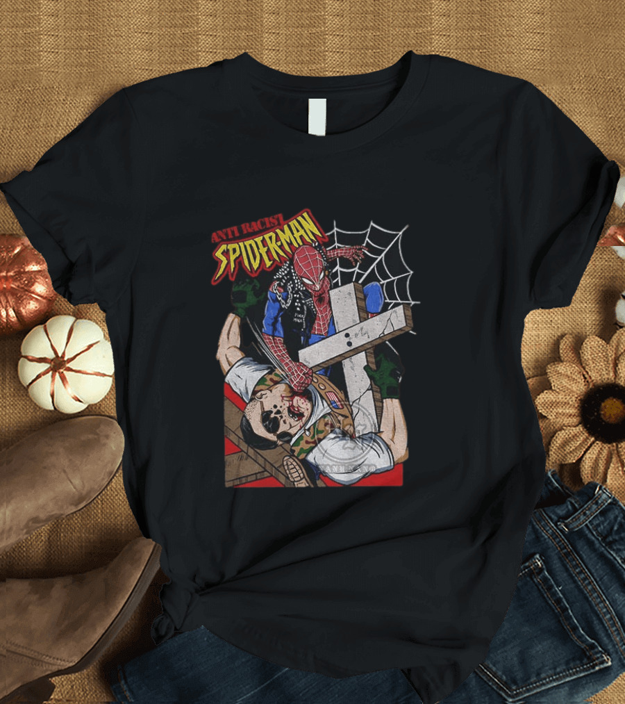 Anti Racist Spider Man Punches Nazi Swastika Website T-Shirt