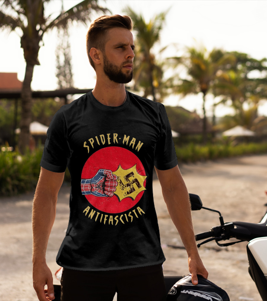 Spider Man Antifascista Punch Kapow Comic Book T-Shirt