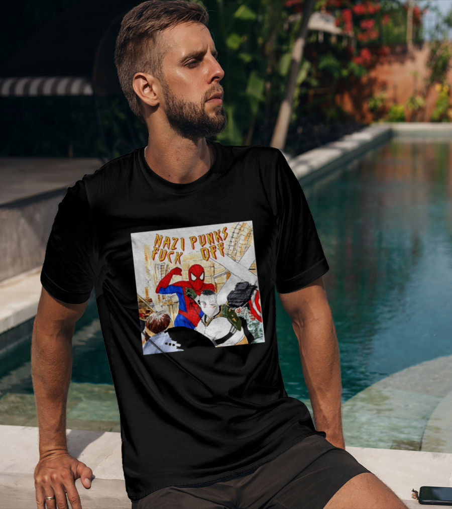 Nazi Punks Fuck Off Spiderman Characters Beating Minneapolis Police Pointing Meme T-Shirt