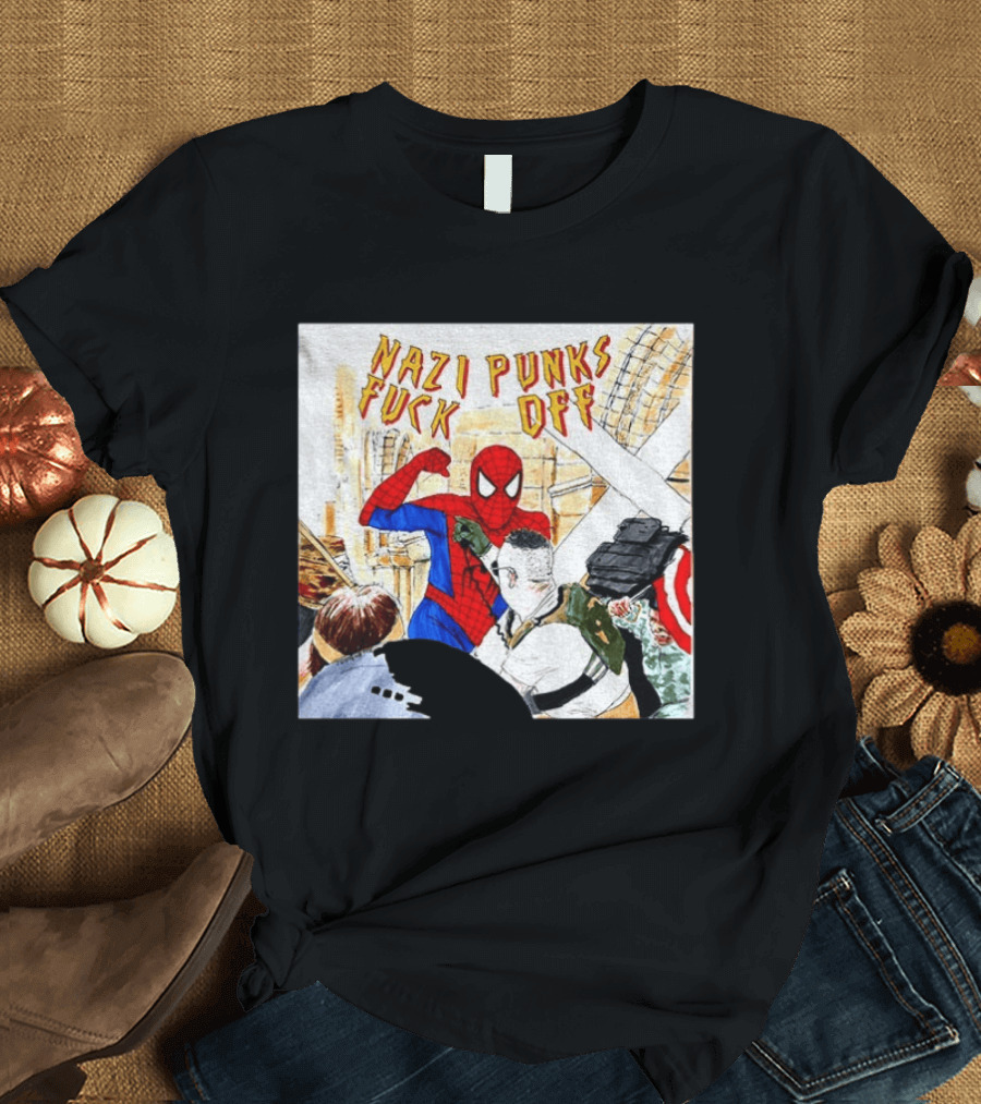 Nazi Punks Fuck Off Spiderman Characters Beating Minneapolis Police Pointing Meme T-Shirt