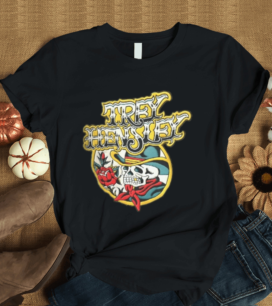 Trey Hensley Skeleton Cowboy Red Rose Traditional Tattoo T-Shirt