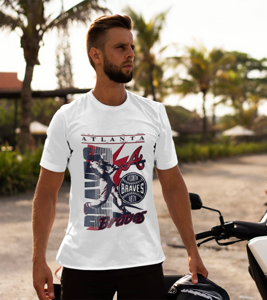 Atlanta Braves 1871 Baseball Batter Swinging Red Lightning Classic MLB T-Shirt
