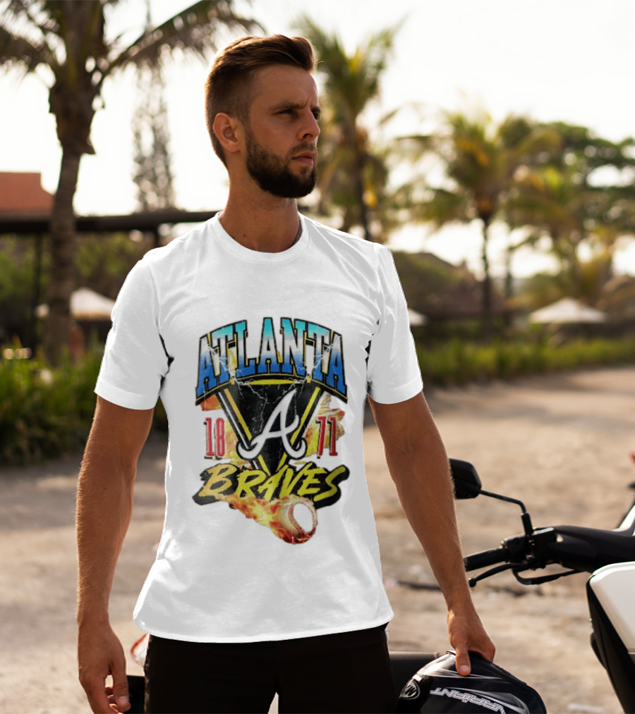 Atlanta Braves 1871 Vintage Flaming Baseball Lightning Triangle T-Shirt