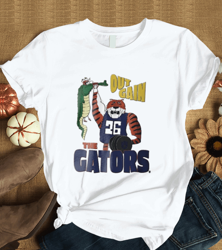 Auburn Tigers Out Gain The Gators Cartoon Weightlifting Alligator NCAA T-Shirt