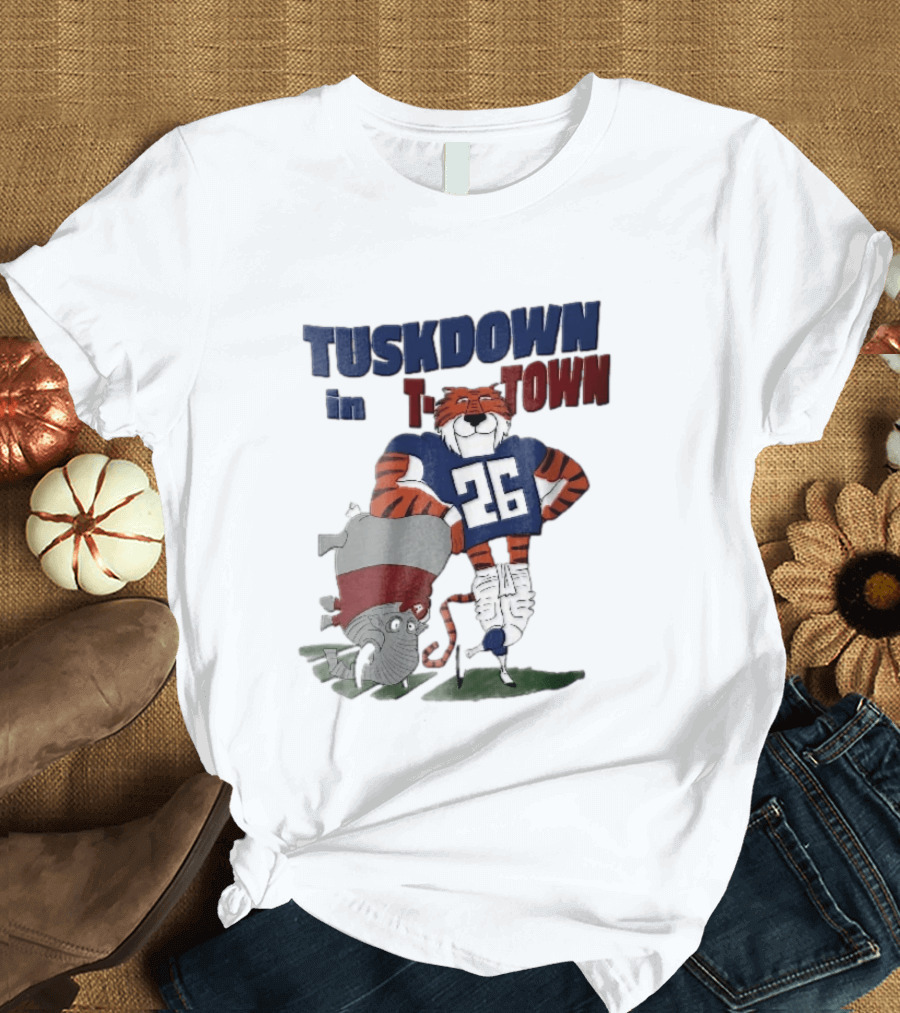 Tuskdown In Town Auburn Tigers NCAA Cartoon Elephant T-Shirt