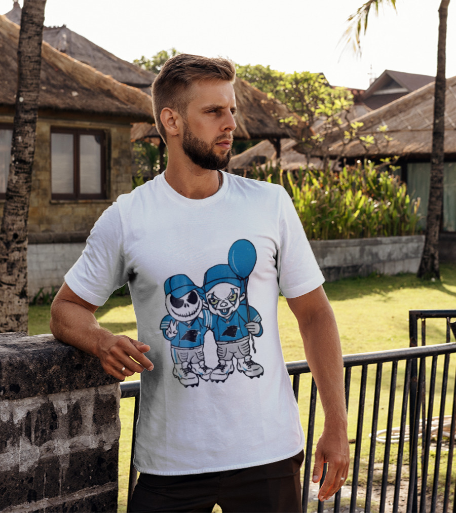 Carolina Panthers Jack Skellington Pennywise Blue Balloon Cartoon T-Shirt