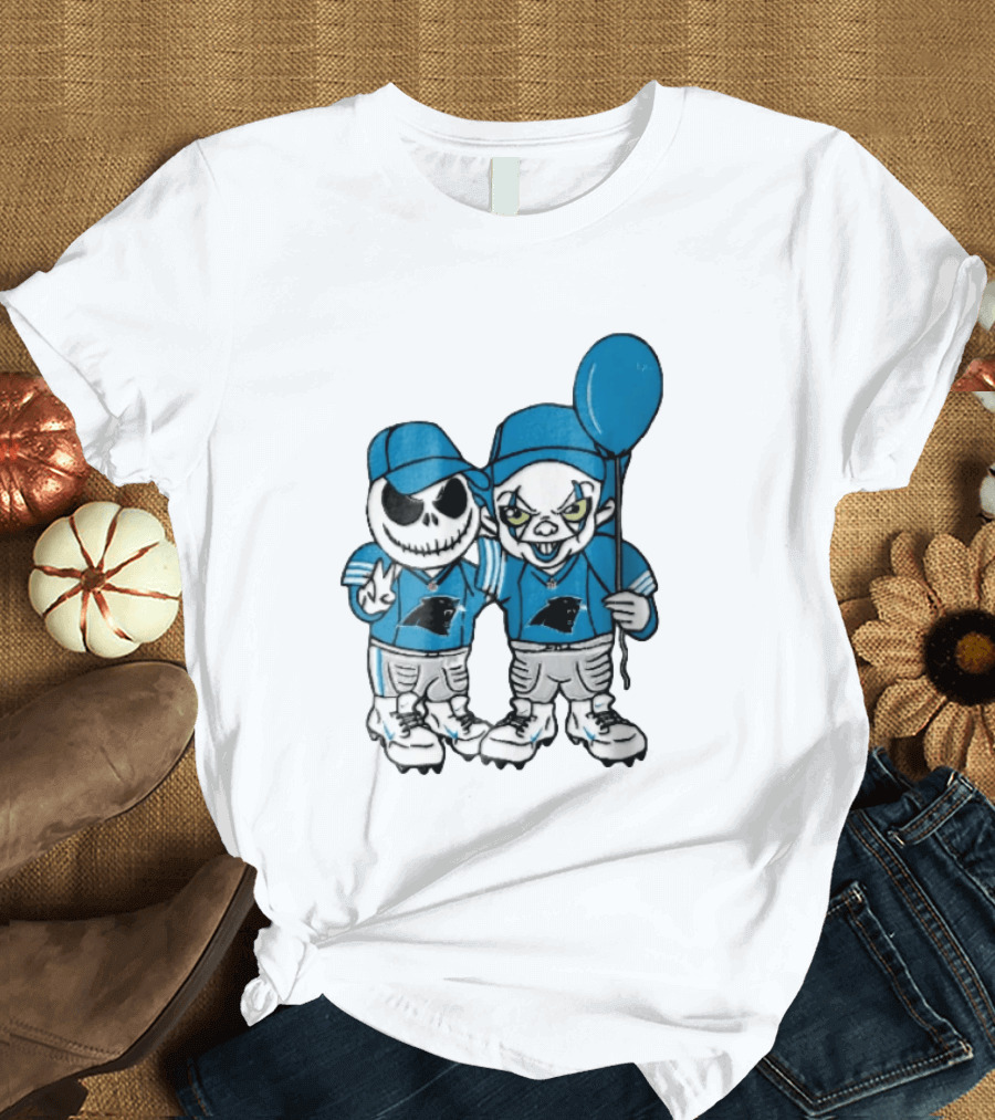 Carolina Panthers Jack Skellington Pennywise Blue Balloon Cartoon T-Shirt