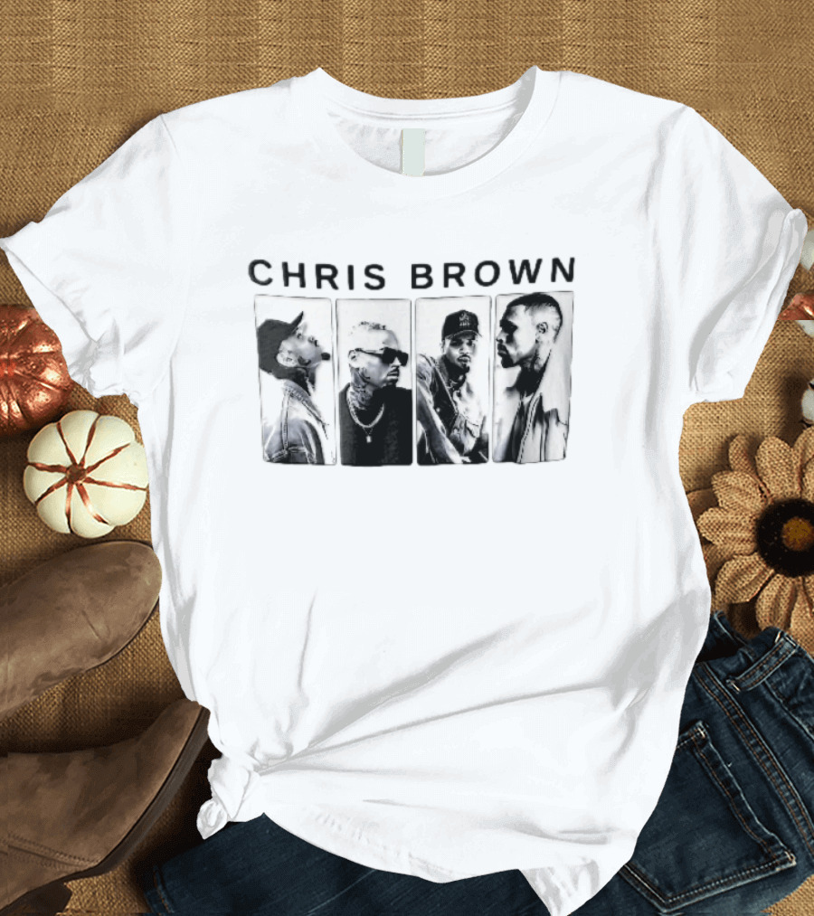 Chris Brown Four Panel Black White Photo T-Shirt