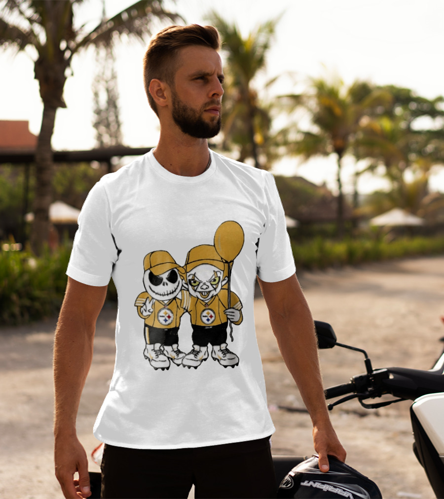 Pittsburgh Steelers Jack Skellington Pennywise Yellow Balloon NFL Cartoon Duo T-Shirt