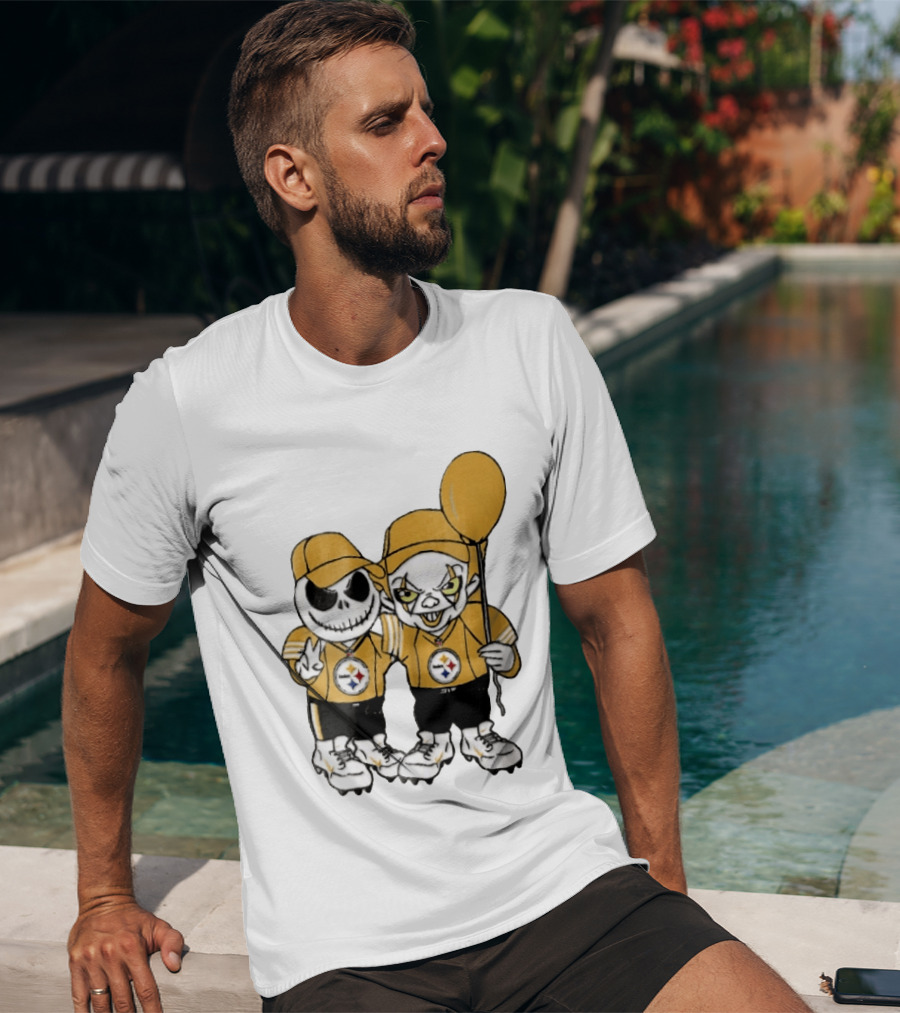 Pittsburgh Steelers Jack Skellington Pennywise Yellow Balloon NFL Cartoon Duo T-Shirt