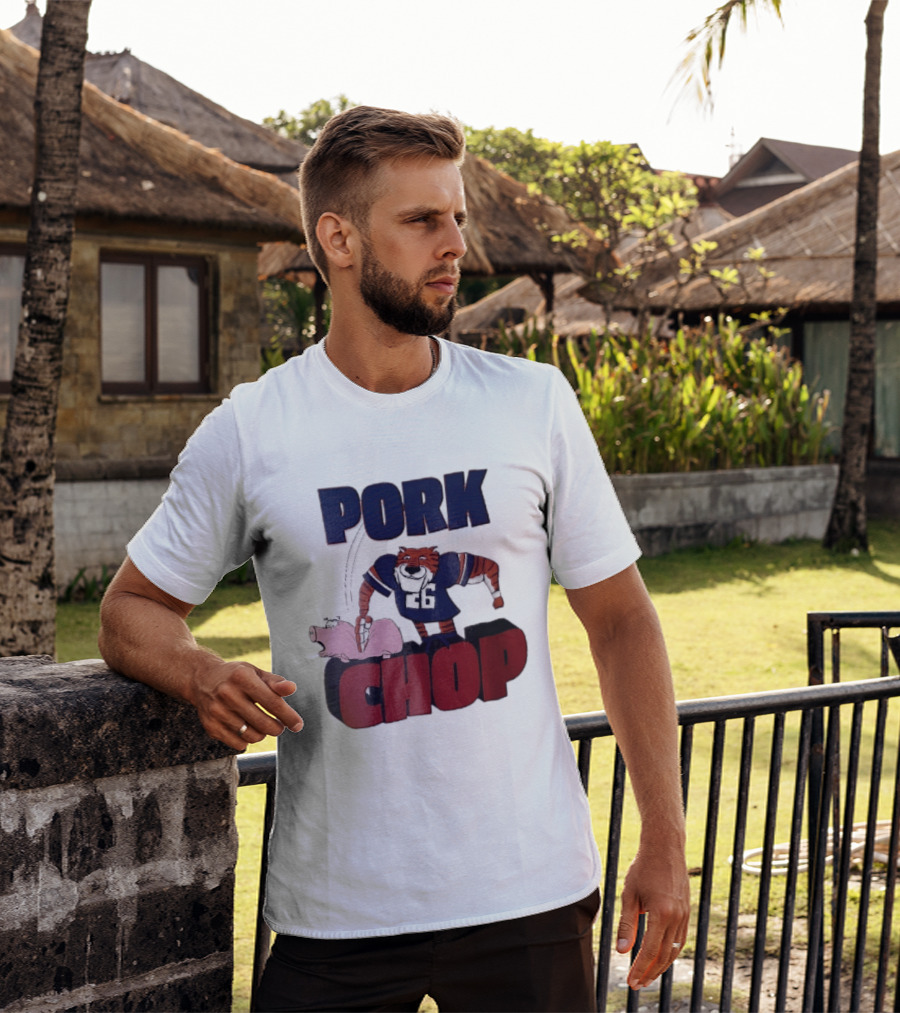 Pork Chop Cartoon Tiger 26 Football Player Hitting Pig T-Shirt
