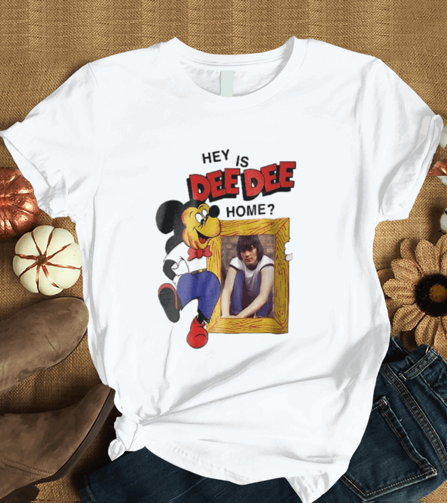Hey Is Dee Dee Home Cartoon Mickey Mouse Holding Framed Photo T-Shirt