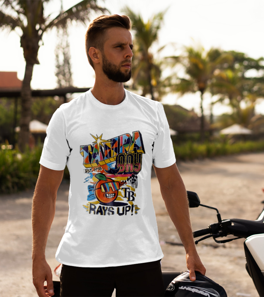 Tampa Bay Rays Est 1998 Cartoon Orange Sunglasses Palm Trees Stingray Rays Up T-Shirt