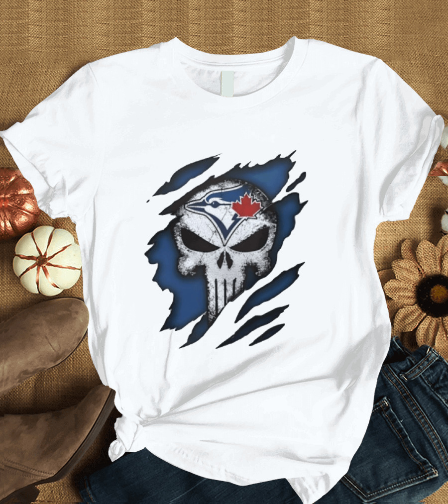 Toronto Blue Jays Punisher Skull Ripped Fabric Men's T-Shirt