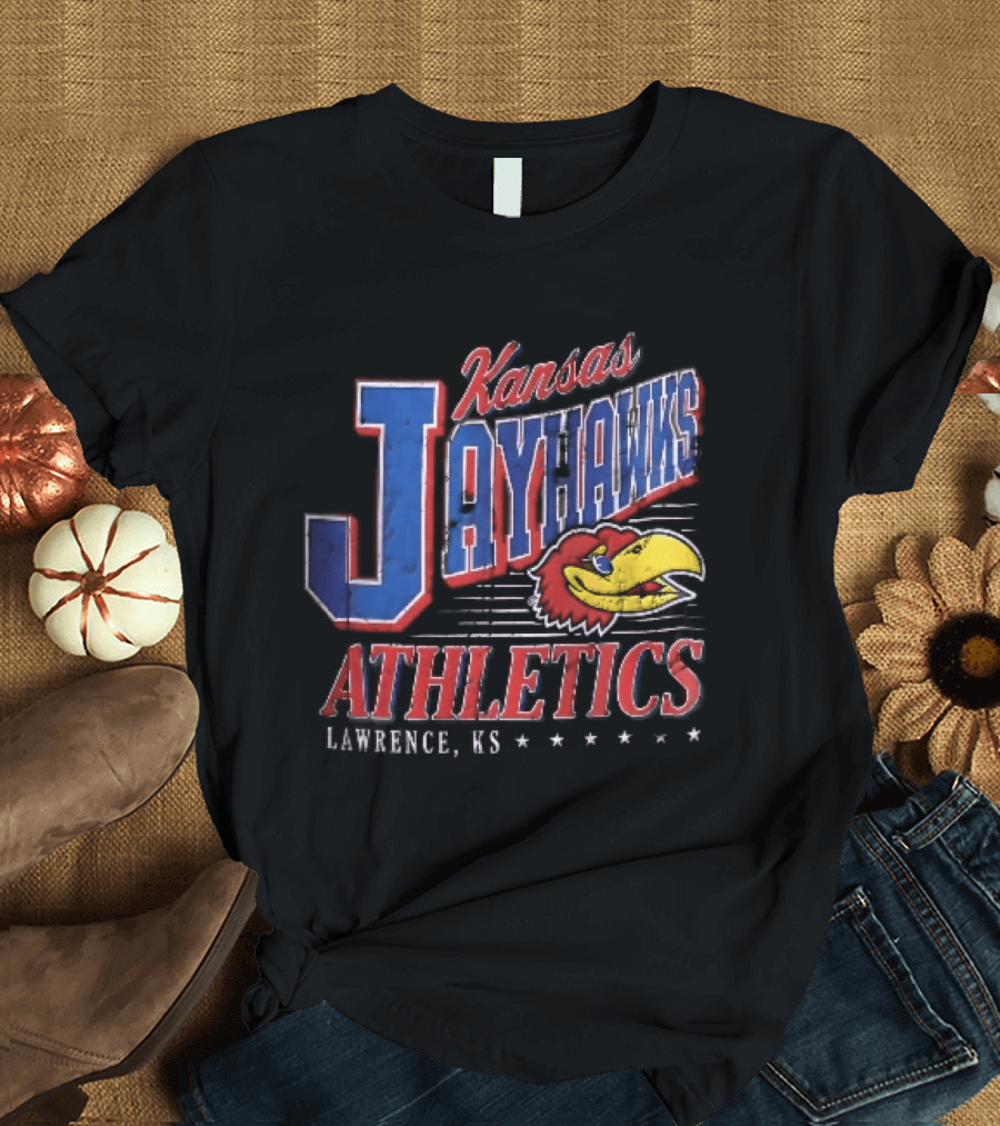Kansas Jayhawks Athletics Lawrence KS Distressed Bird Head Stars T-Shirt