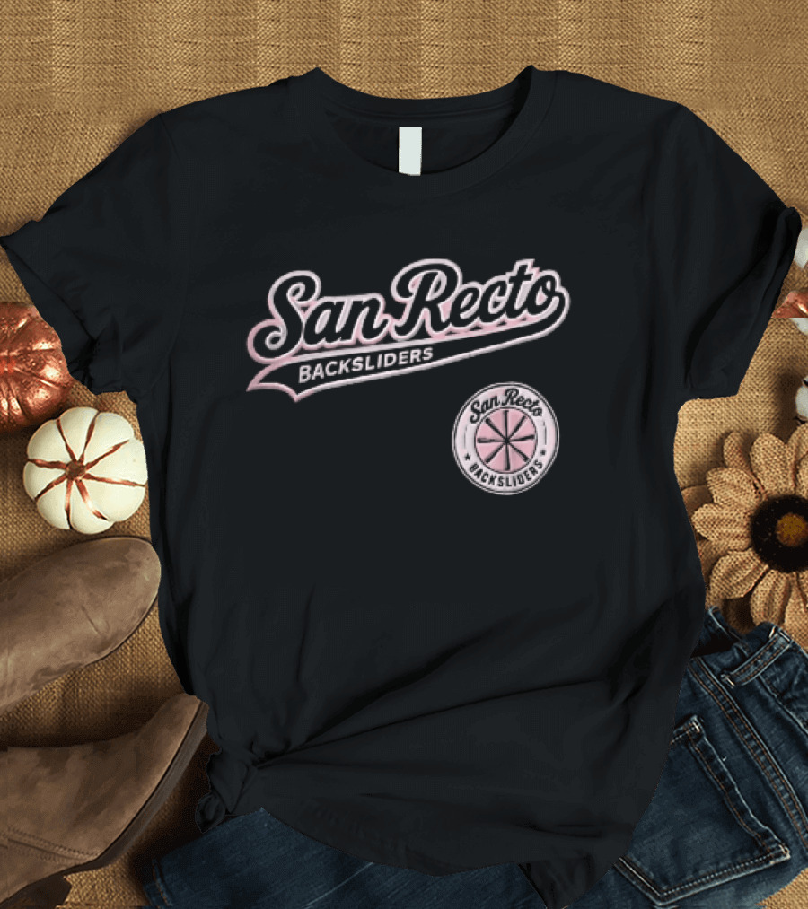 San Recto Backsliders Pink Script Circular Baseball Bat T-Shirt