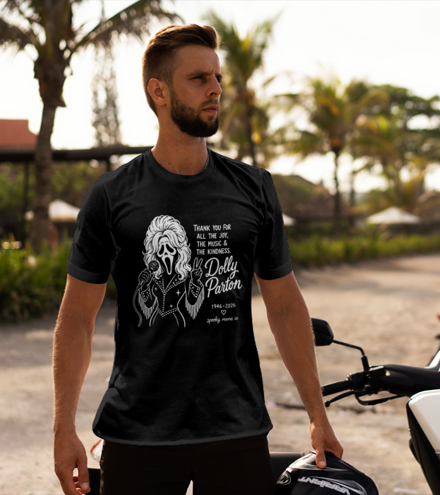 Spooky Mama Co Dolly Parton Scream Mask Thank You For All The Joy Music And Kindness 1946 2026 Singer T-Shirt