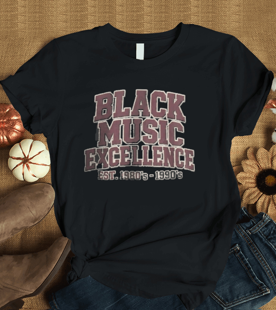 Black Music Excellence EST 1980s 1990s Varsity Block Lettering T-Shirt