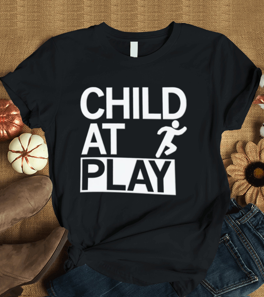 Child At Play Text With Running Figure T-Shirt