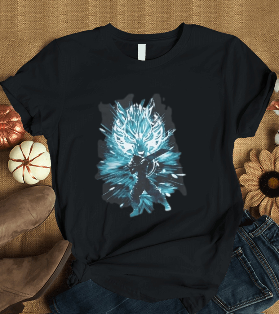 Cloud Strife Buster Sword Wolf Blue Energy Burst T-Shirt