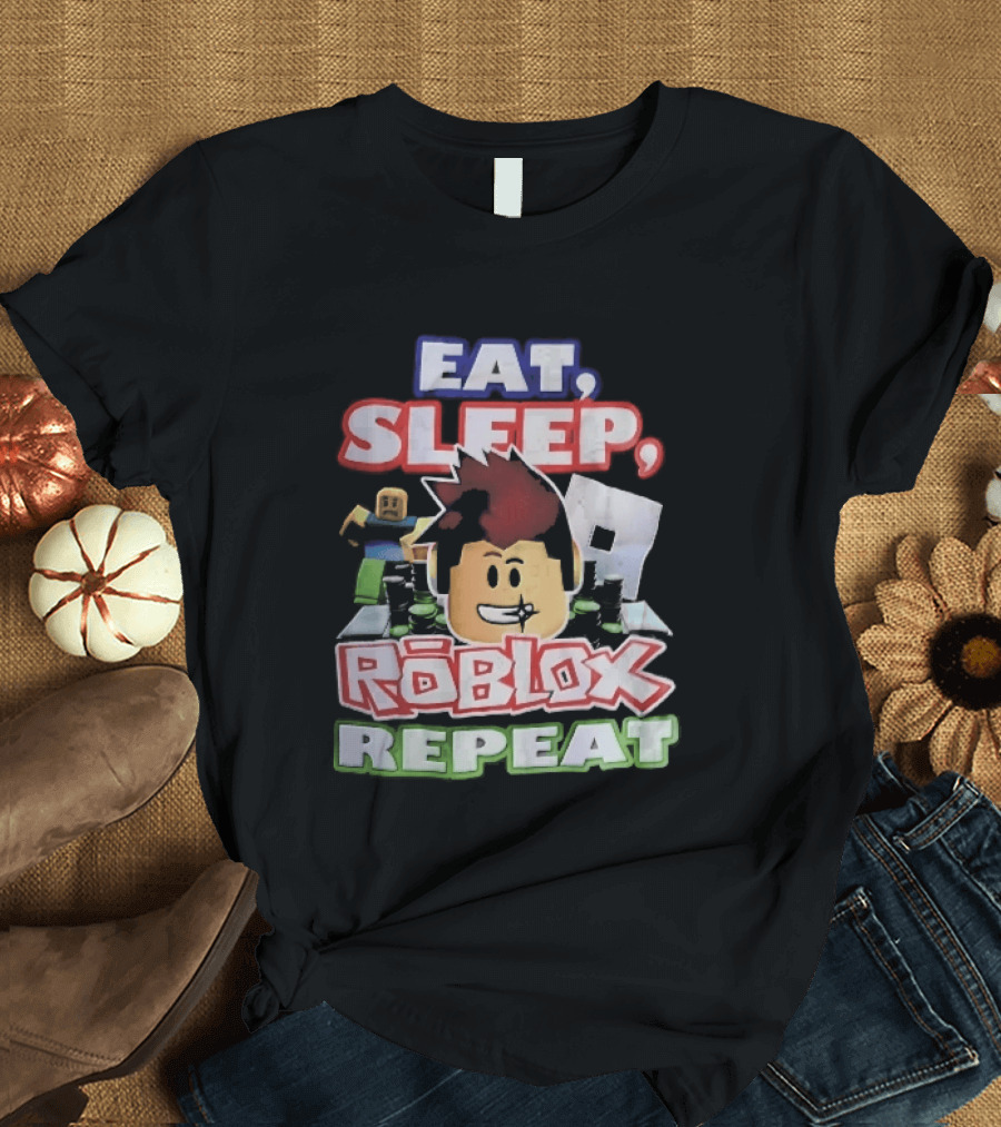 Eat Sleep Roblox Repeat Cartoon Avatar Noob Running Cash Stacks T-Shirt
